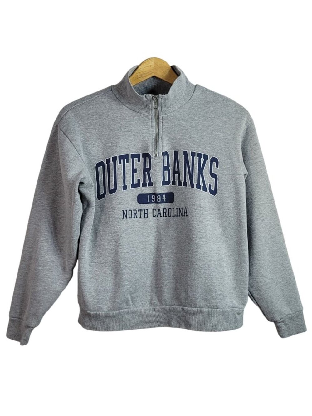 Full Tilt Womens Outer Banks Sweatshirt Gray XS Pullover Hi Neck 1/4 Zip NC 1984